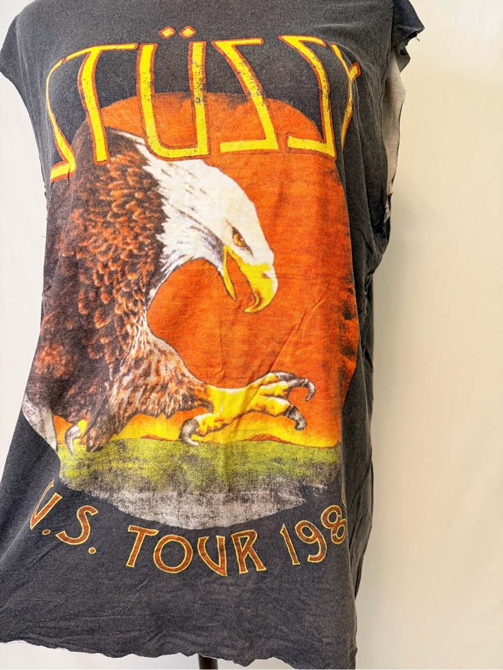 Stussy Black Tee with Orange Eagle Graphic - Picture 2 of 4
